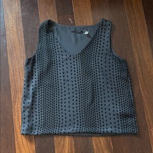 T Tahari Black Polka Dot V-Neck Tank Top